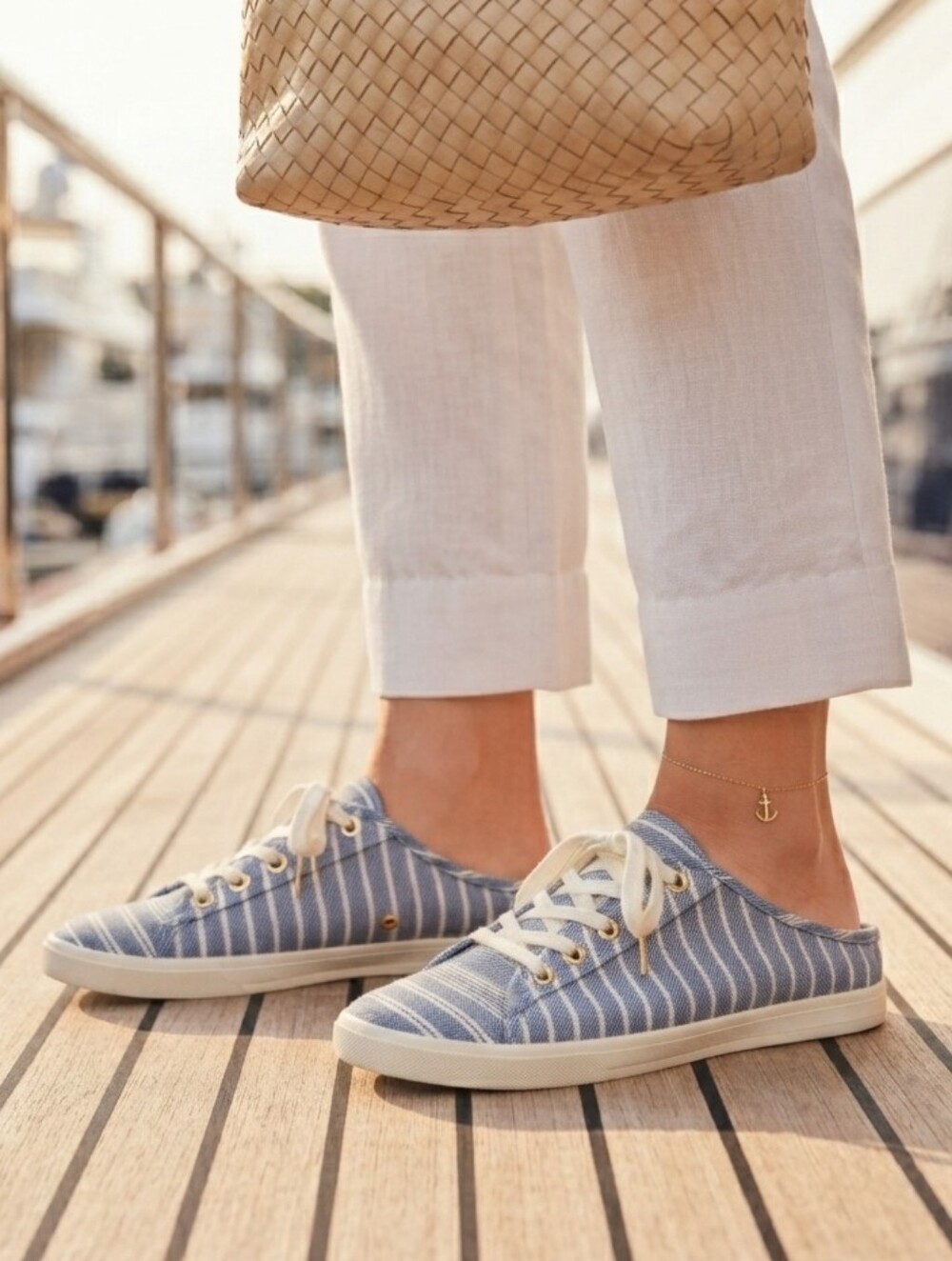 Club Monaco 9 Nautical Striped Slip On Open Back Sneakers Old Money Yacht Club